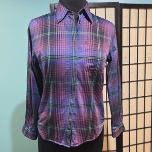 Liz Claiborne Purple and Blue Plaid Top